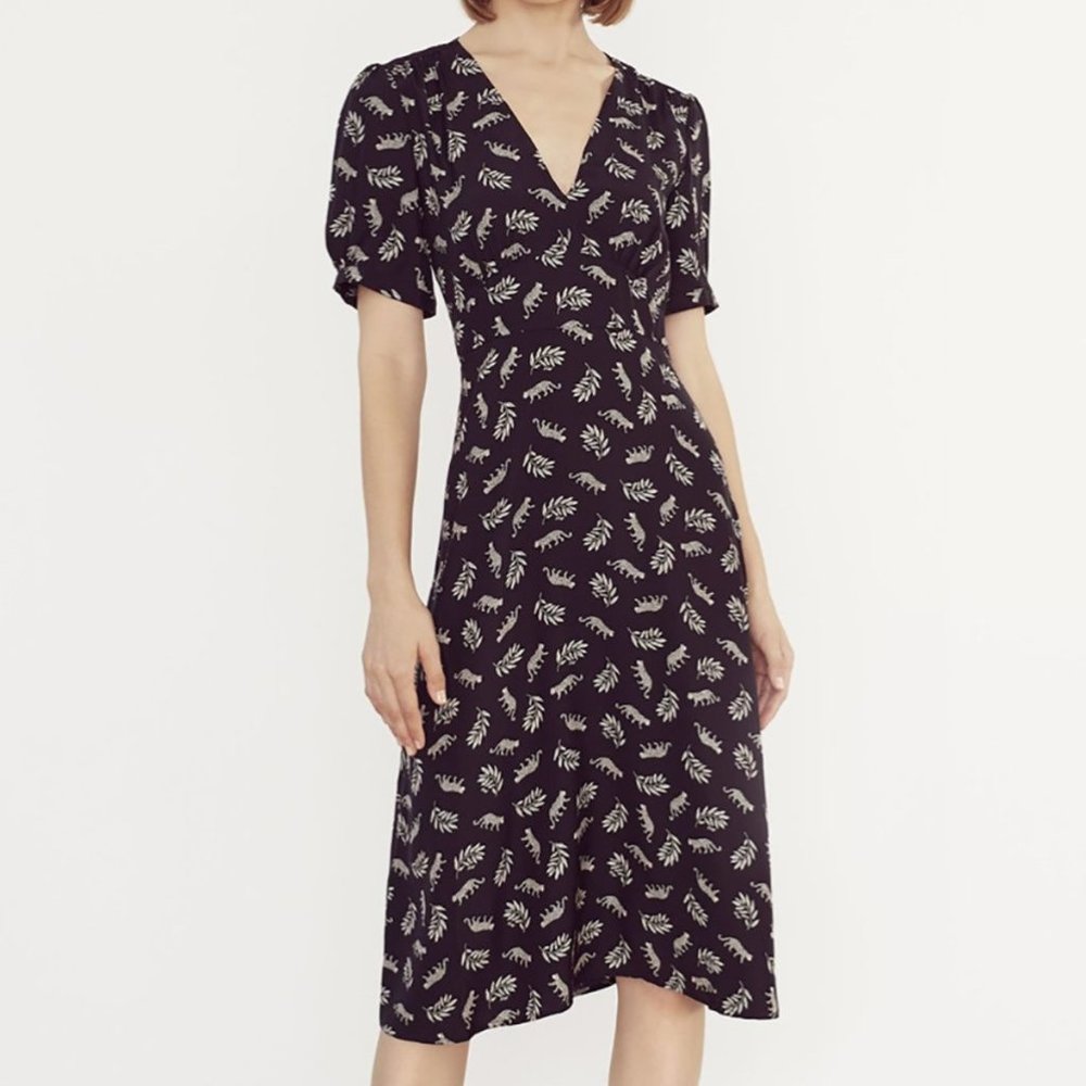HVN PAULA V neck silk dress tarzan leopard NWT